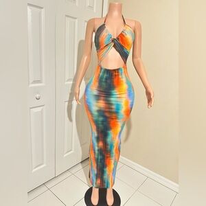 Ombre Multicolor Cut Out Maxi Dress